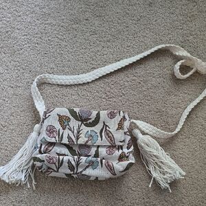 Floral Patterned Cream Crossbody Bag